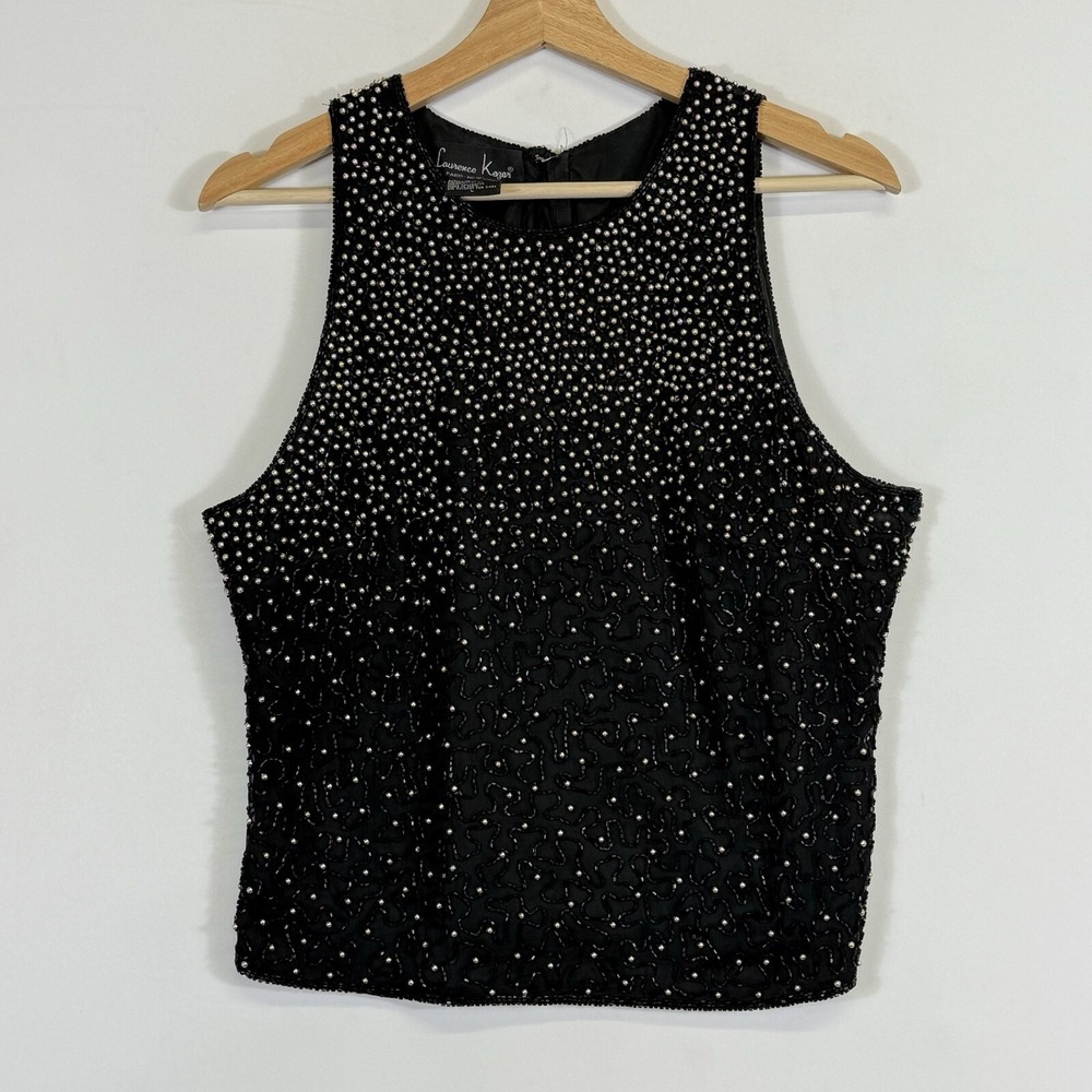 NEW Laurence Kazar Beaded Top‎ Womens Large Black Silk Gatsby Evening Art Deco
